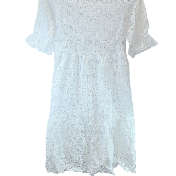 Sundance Jasmine Eyelet Midi Dress Womens Large Woven Cotton High Low Hem V-Neck - Picture 4 of 16